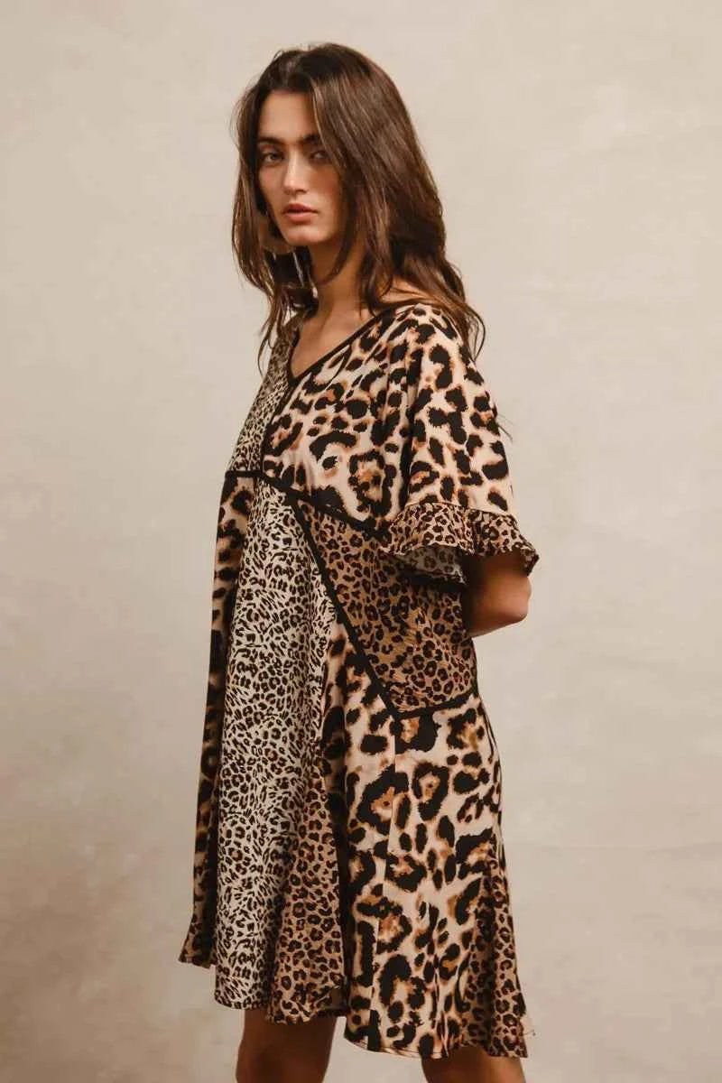 BiBi Leopard Prints Mix and Match Short Sleeves Dress beb6799130fb4affbc164116e5397019-Max-Origin
