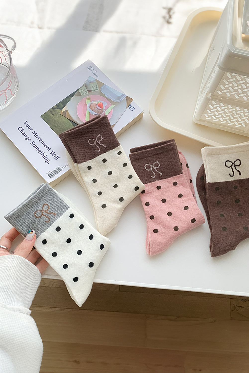 Blossom Bow Polka Dot Colorblock Socks bec2b78b53291c27