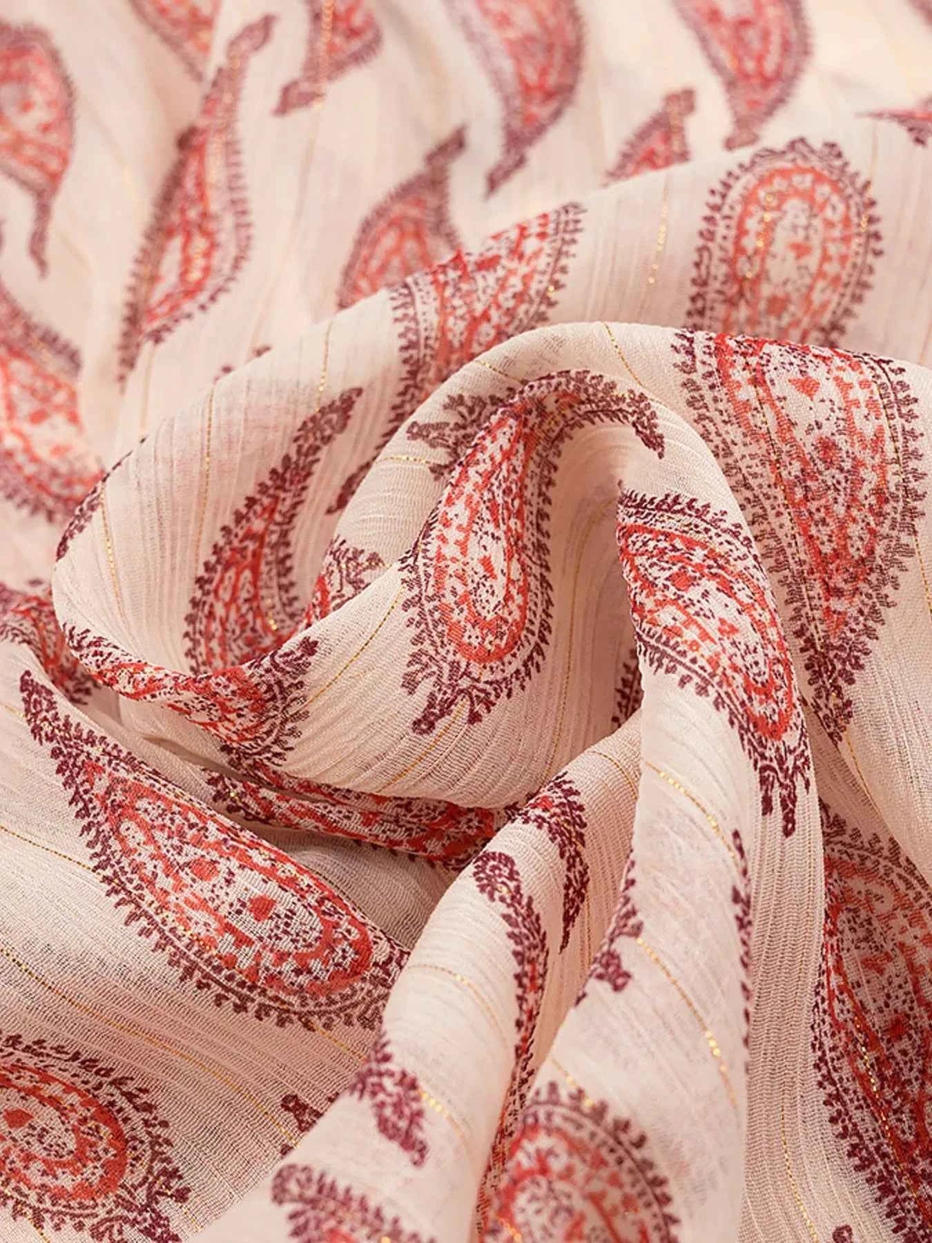 Paisley Print Frill Tie Neck Long Sleeve Blouse