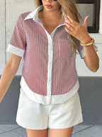 Striped Button-Down Short Sleeve Shirt bec7eb29-5c17-4f5a-bc38-817178b44e05-Max