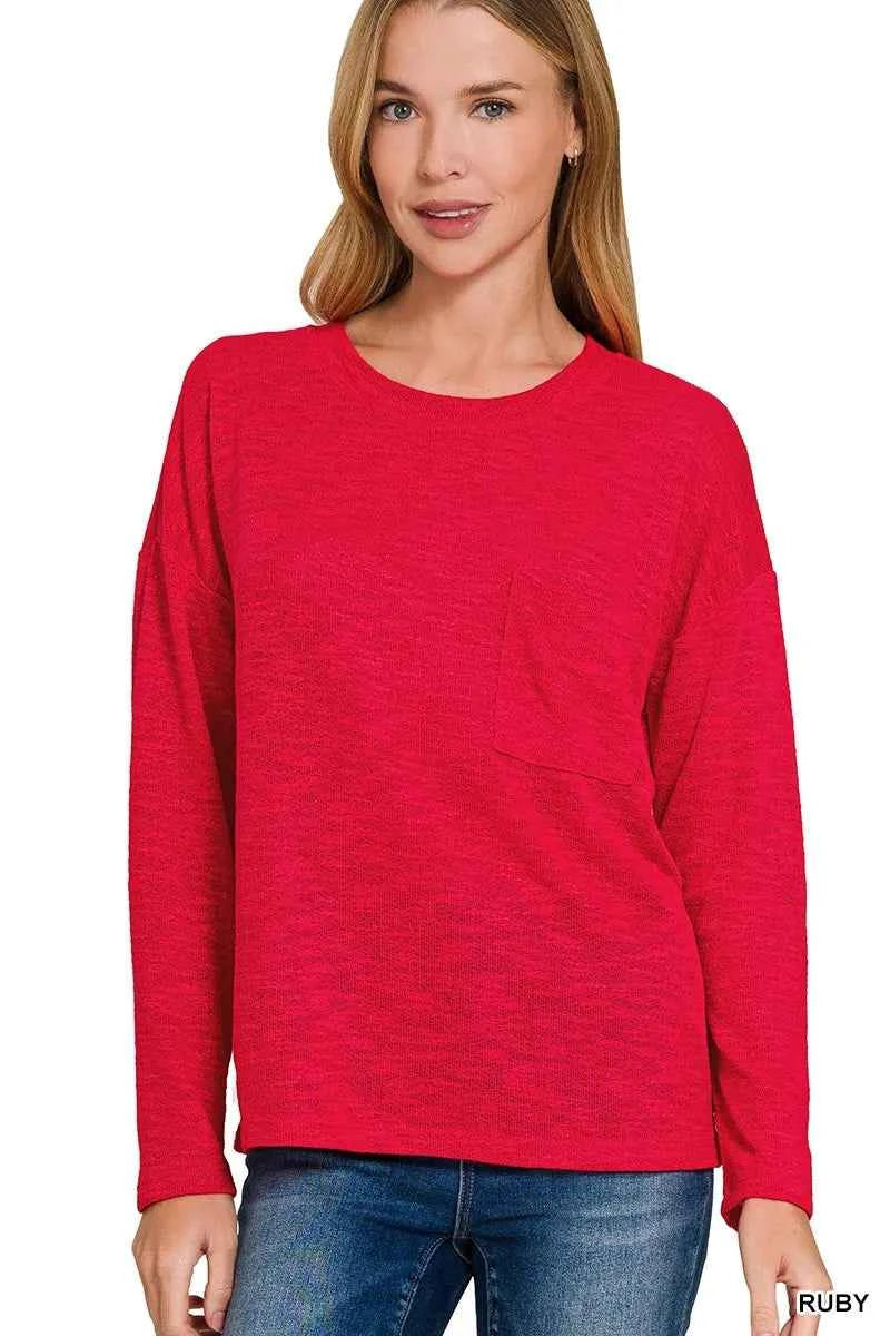 Zenana Slub Hacci Long Sleeve T-Shirt RUBY bec97427de494df4883706a2f42c0007-Max-Origin