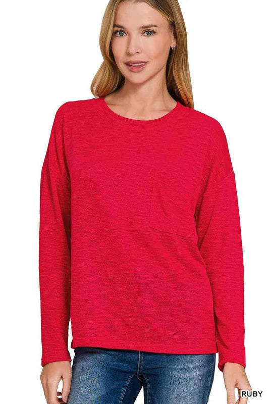 Zenana Slub Hacci Long Sleeve T-Shirt RUBY bec97427de494df4883706a2f42c0007-Max-Origin