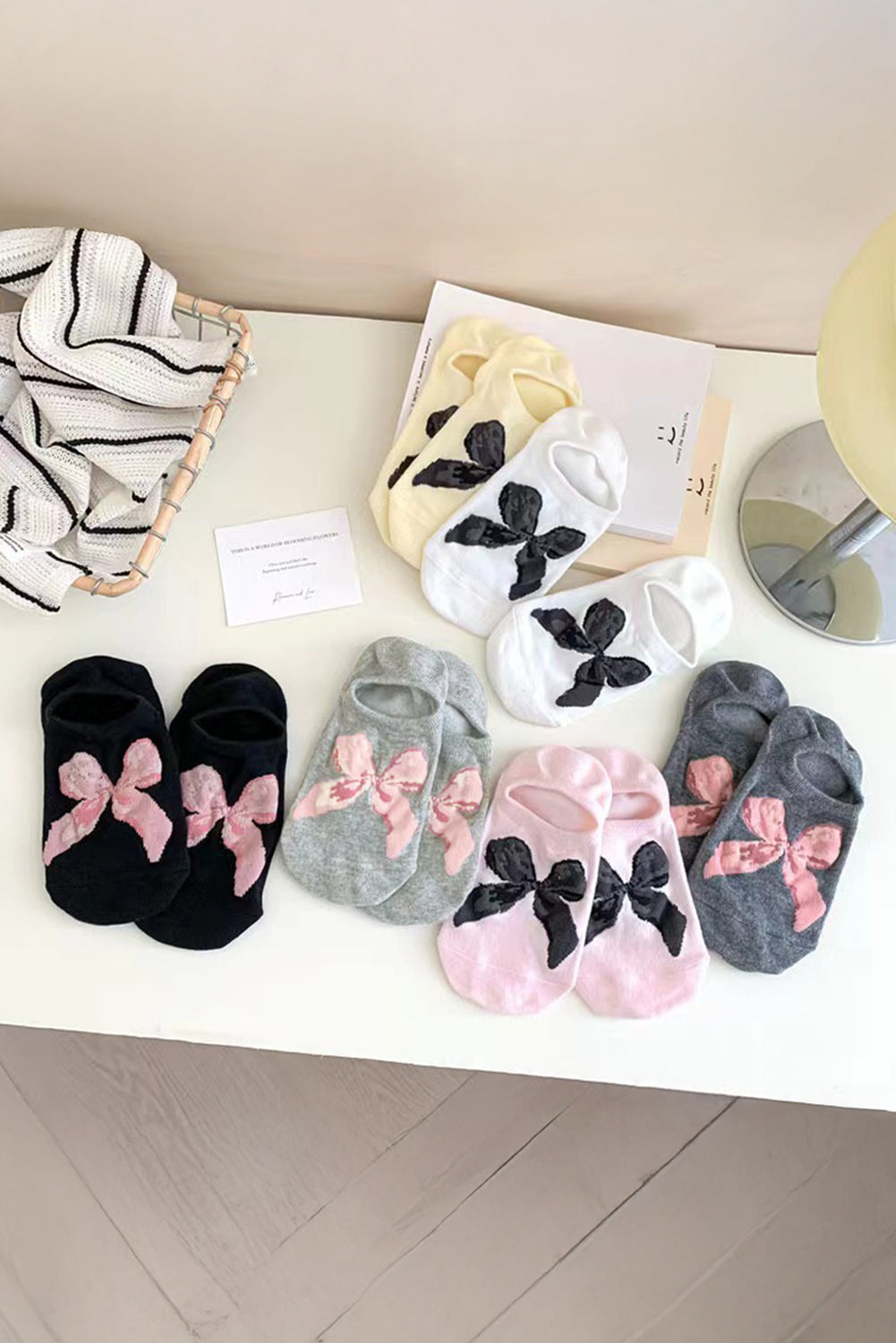 Pink Bow Print Boat Socks bed3baedc5e7a5cb