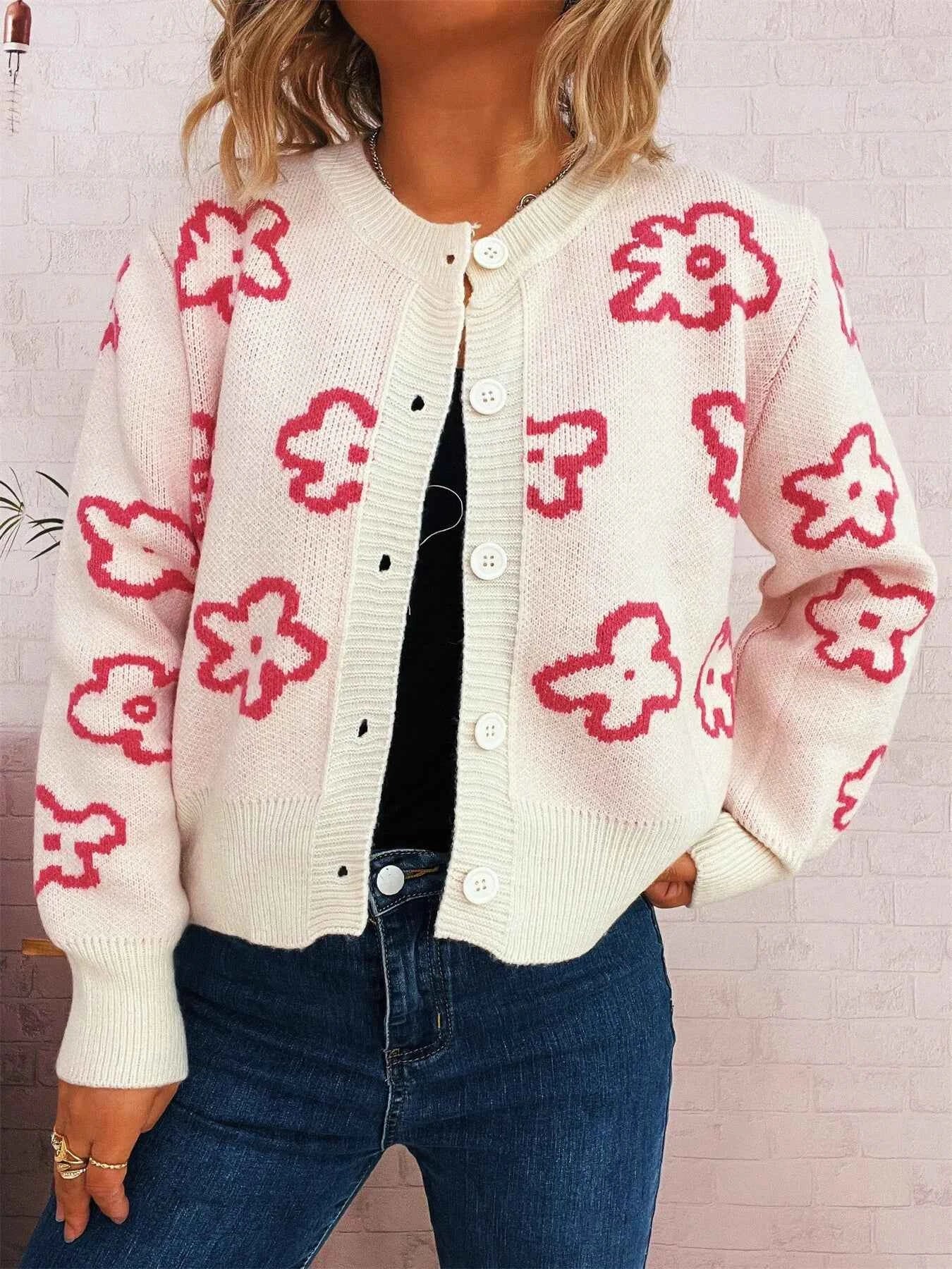 Floral Pattern Button-Up Cardigan beed261ed10d401c9bdcb037dc1242c3-Max-Origin