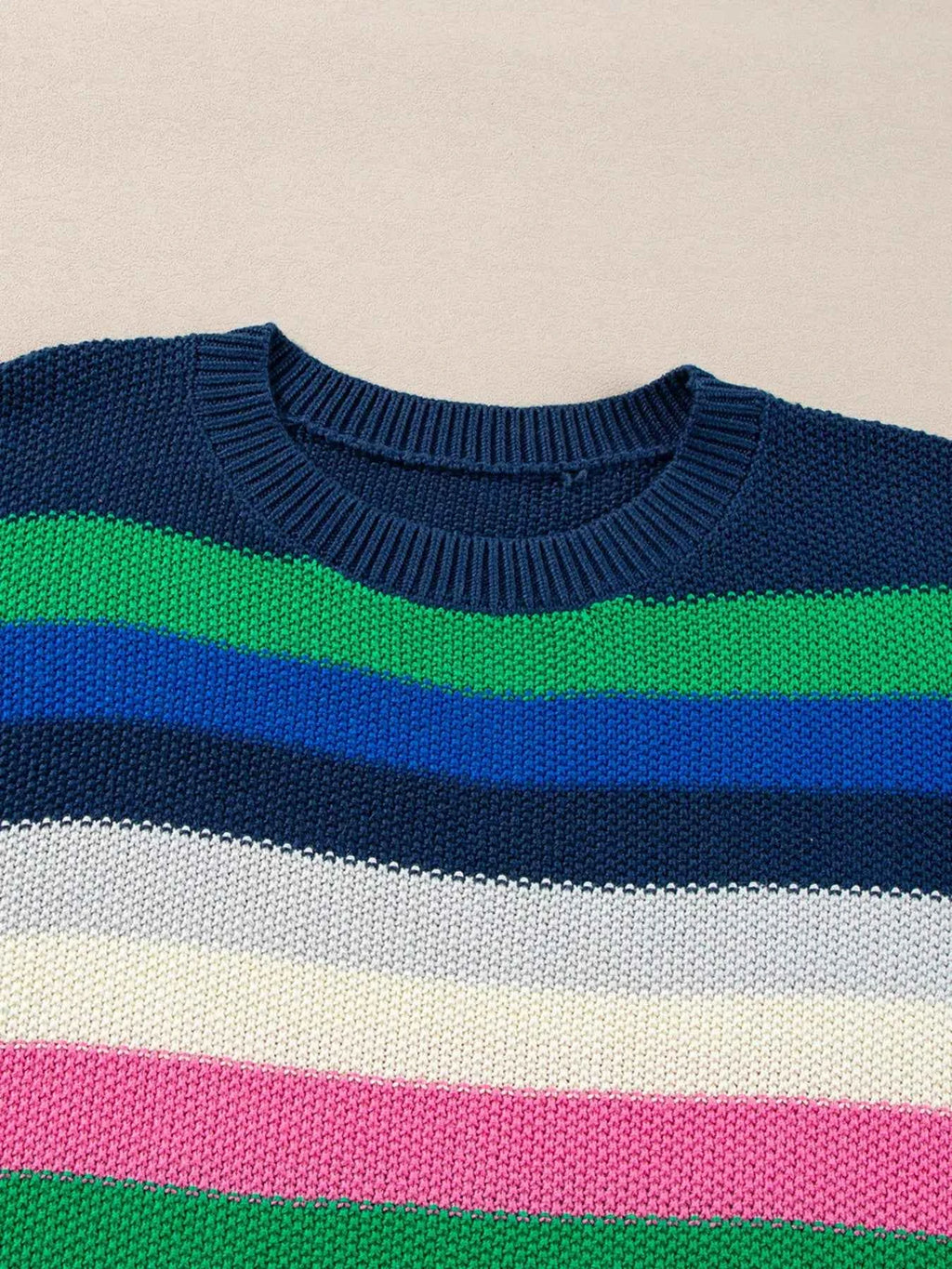 Rainbow Striped Crew Neck Drop Shoulder Sweater beee8eb4647441c49092cc6aaf2efe41-Max-Origin