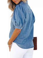 Puff Sleeve Button-Down Denim Top beff2f38-148b-4630-a9da-0fddda9a962f-Max-Origin