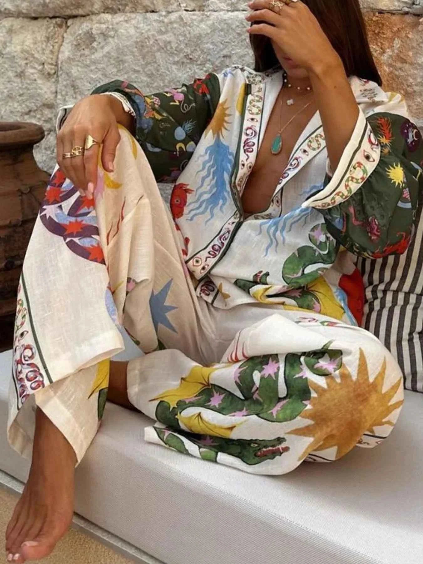 Printed Long Sleeve Shirt and Pants Set Multicolor bf0a398e-c4af-4393-b4ac-d0838b7b5cf7-Max-Origin