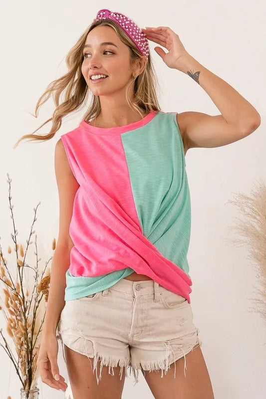 BiBi Slub Terry Color Block Twisted Top bf0e1e9d0d454f81aeec24ef4831e332-Max-Origin