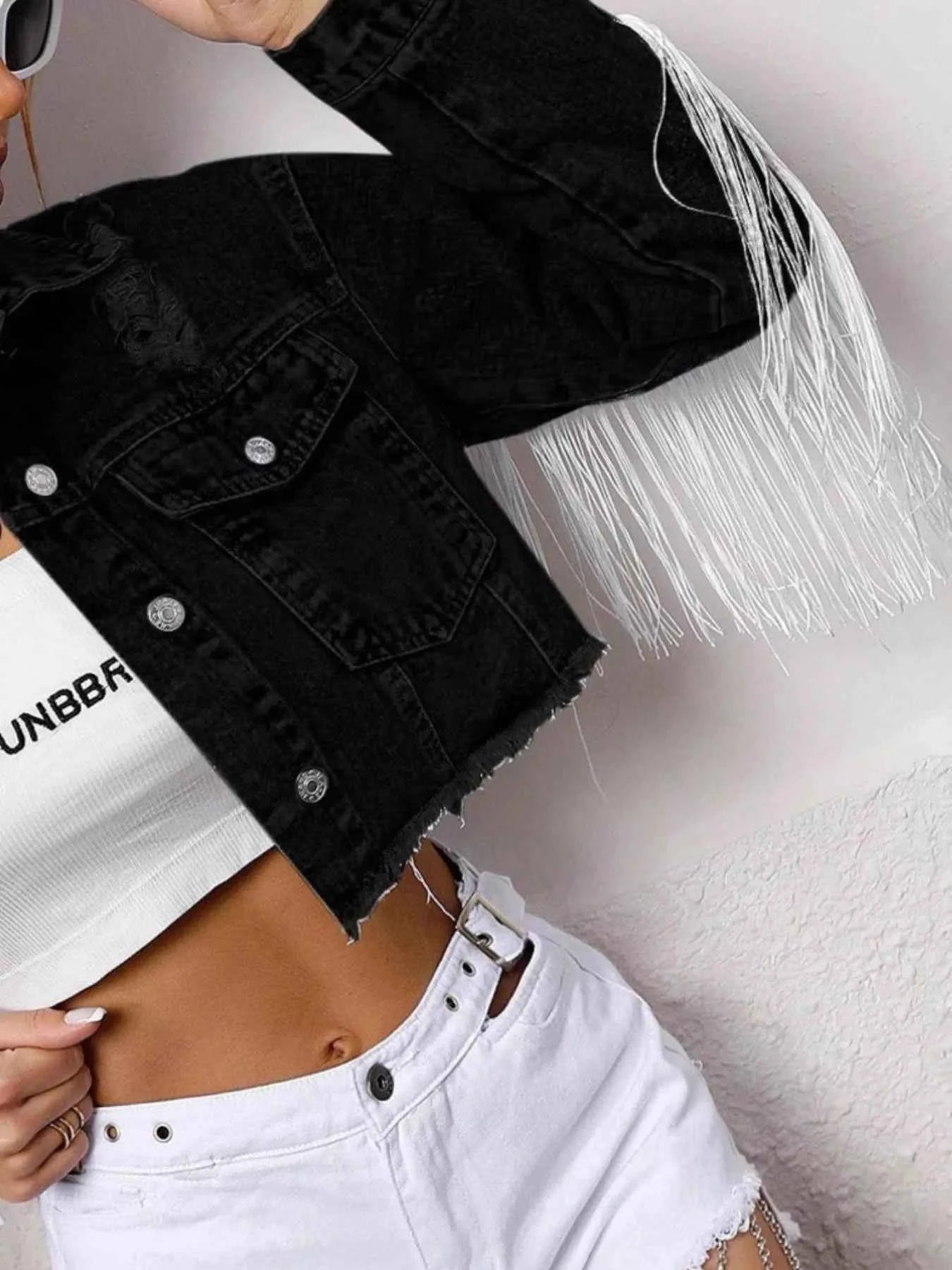 Fringe Button Up Cropped Denim Jacket bf183aac-34f2-44d1-9687-9d0f88c0fafc-Max-Origin