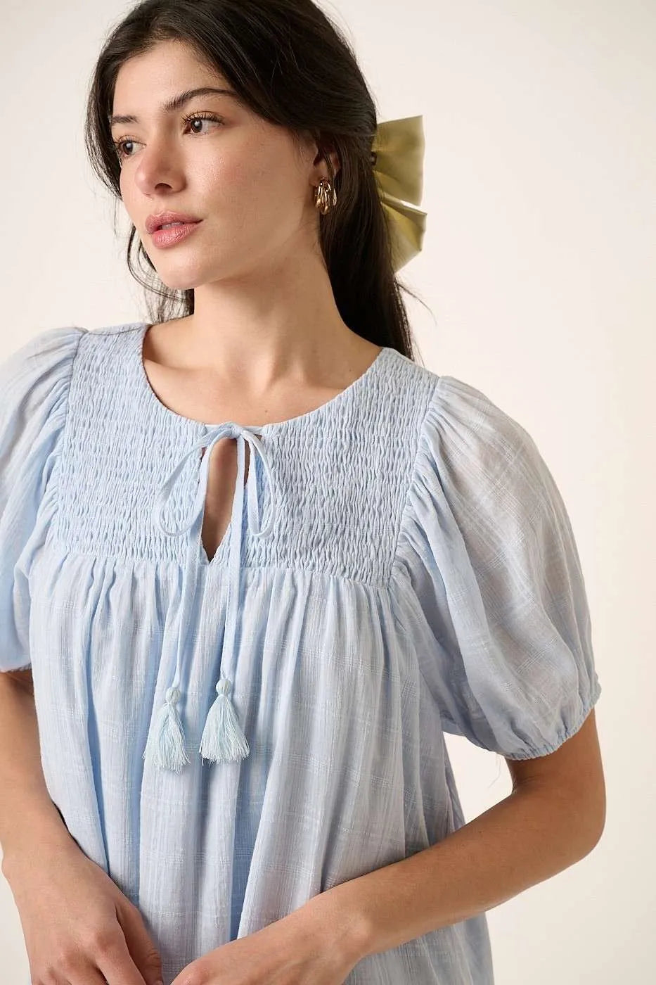 Mittoshop Tassel Tie Plaid Gauze Short Sleeve Mini Dress bf2446fdf132421183862aaeab2083b7-Max-Origin