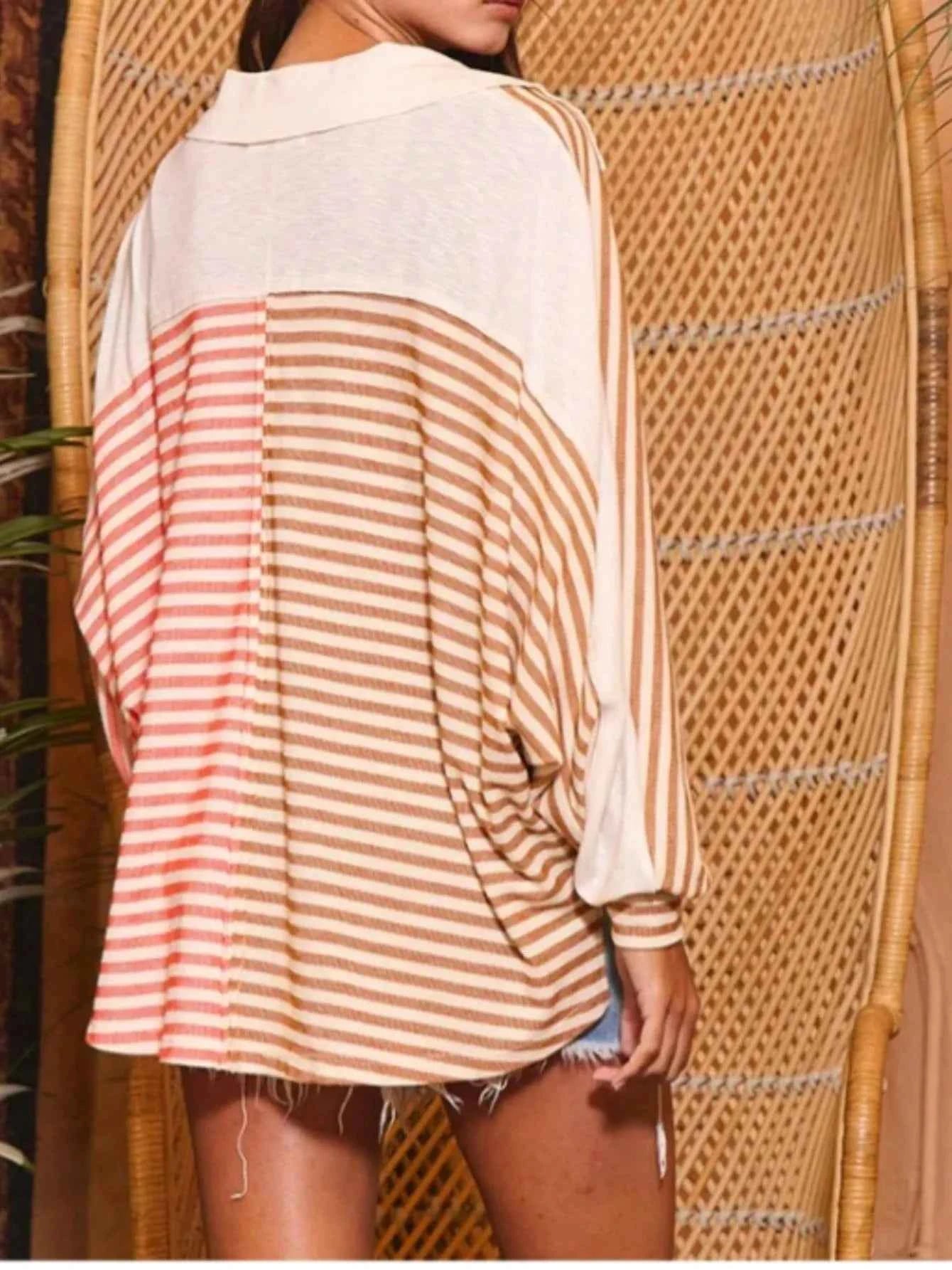 Striped Button Front Casual Top bf3084cd-997f-4c3f-a35b-bec9b92a57db-Max-Origin