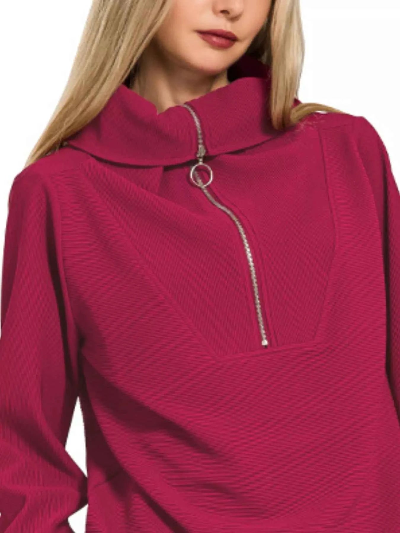 Zenana Ribbed High Neck Half Zip Pullover & Pants Set bf33b680-96ed-4c53-912c-085b4a3b15fe-Max-Origin