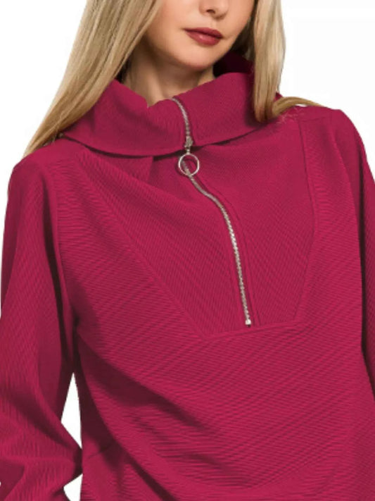 Ribbed High Neck Half Zip Pullover & Pants Set bf33b680-96ed-4c53-912c-085b4a3b15fe-Max-Origin