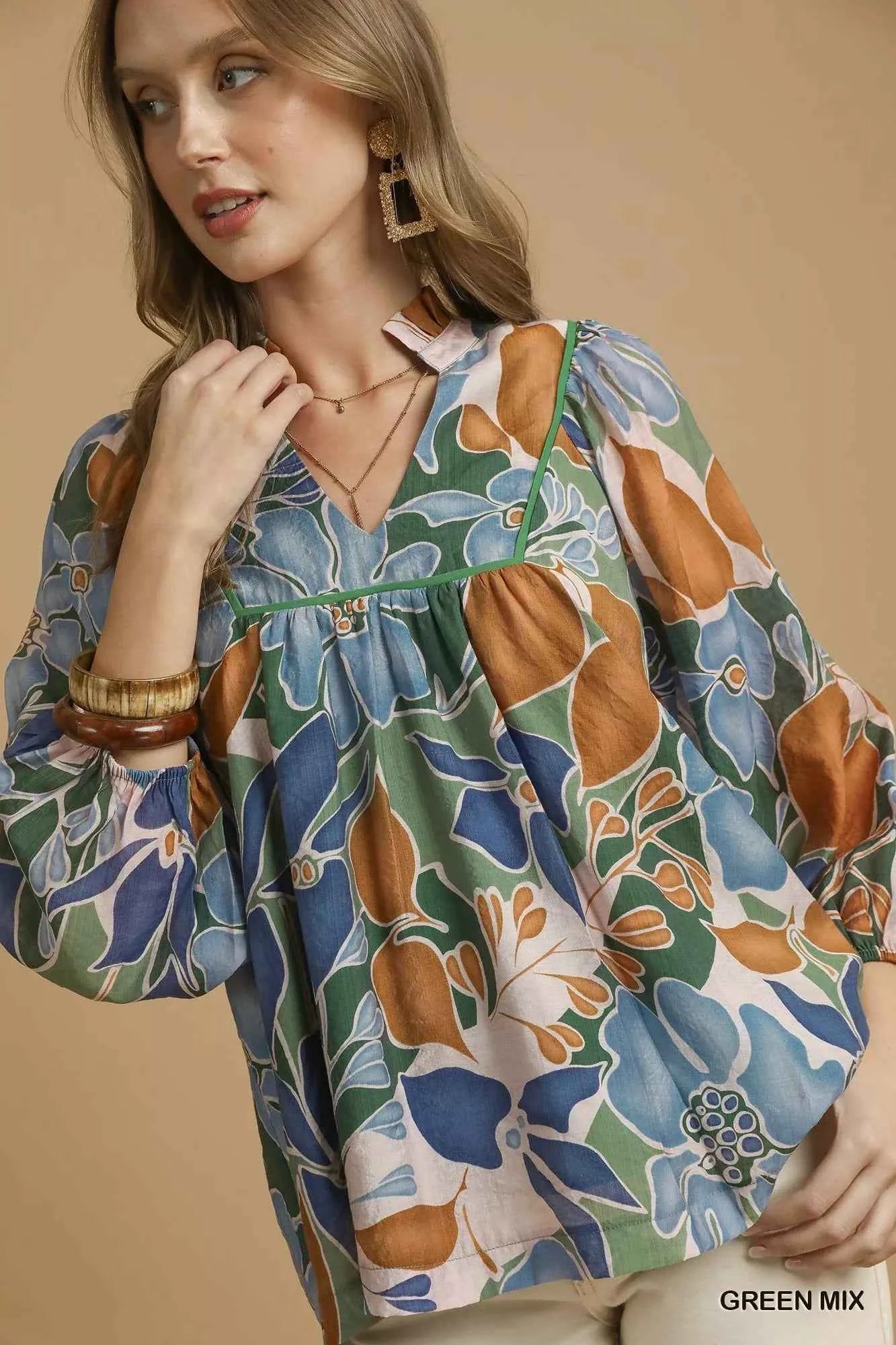 Multicolor Abstract Floral Print Blouse with Ruffle Neck bf485641-791f-43f6-822d-0c8f7ec97ff3-Max-Origin