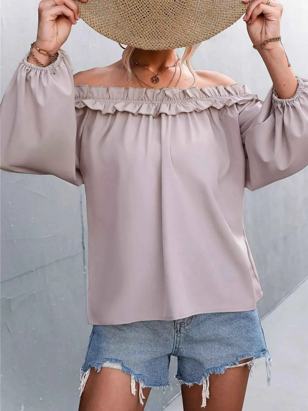 Frill Off-Shoulder Long Sleeve Blouse bf51cfdd-5b15-4092-aa4e-8251e4ea3c70-Max-Origin