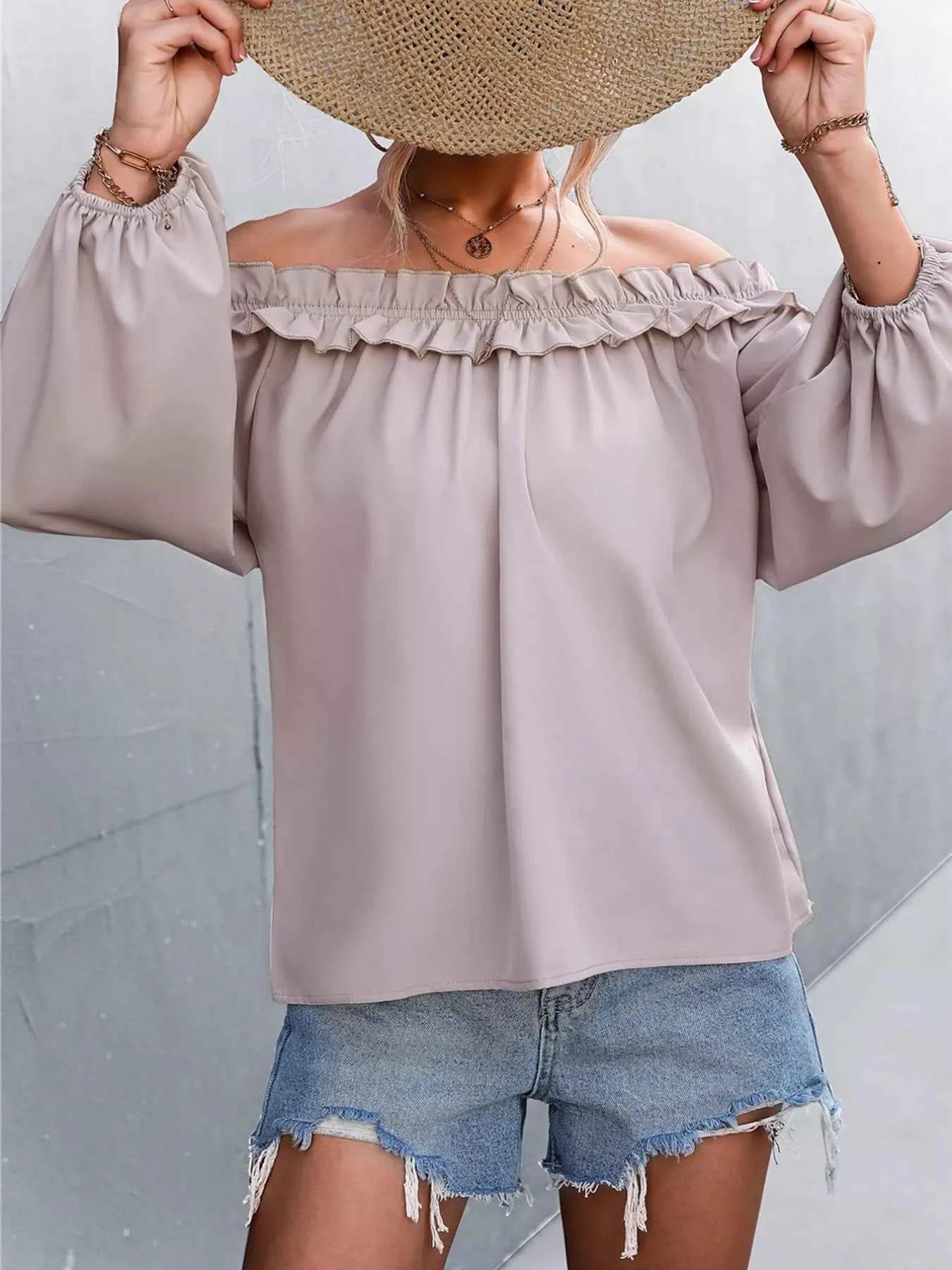 Frill Off-Shoulder Long Sleeve Blouse bf51cfdd-5b15-4092-aa4e-8251e4ea3c70-Max-Origin