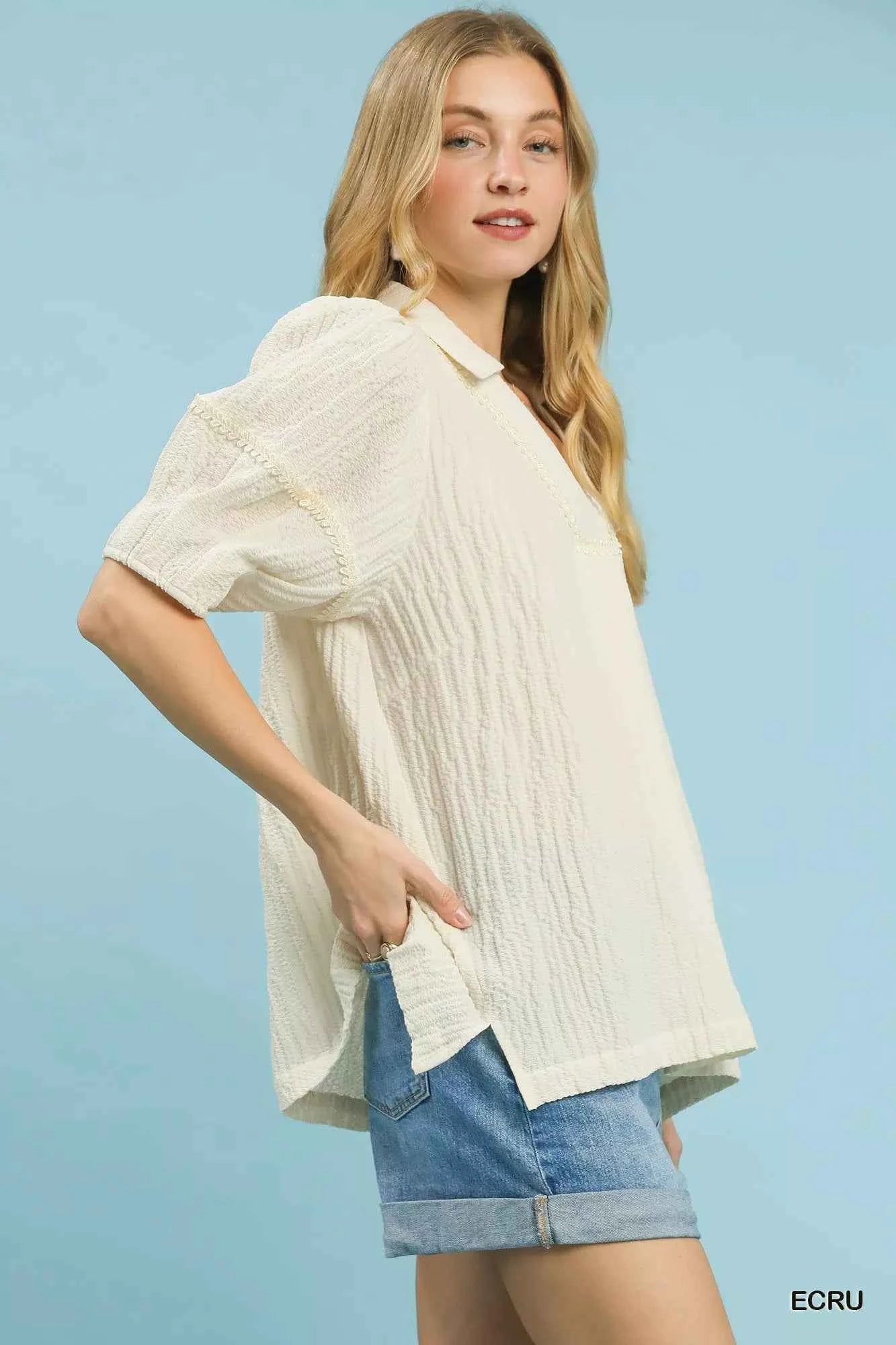 Umgee Textured Puff Sleeve Blouse bf5cacce-871a-4d57-b1c8-917efd34175f-Max-Origin