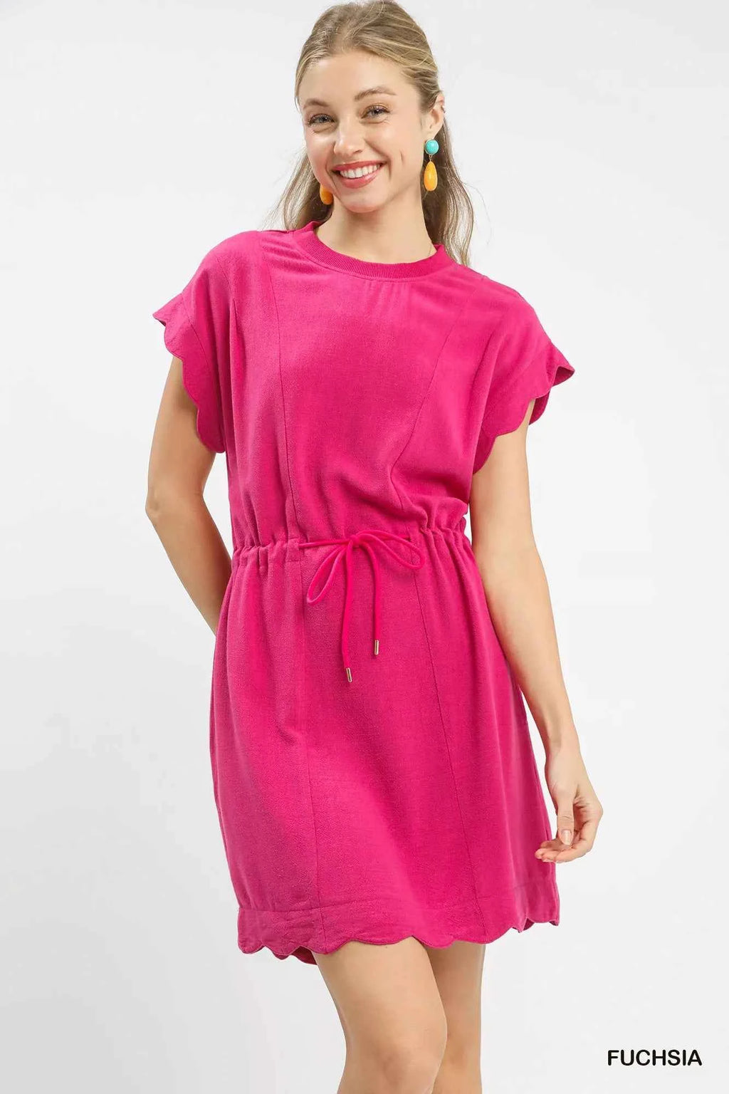 Umgee Linen Blend Scallop Hem Mini Dress FUCHSIA bf5cc353-64ef-4410-a805-ca476862f9b3-Max-Origin