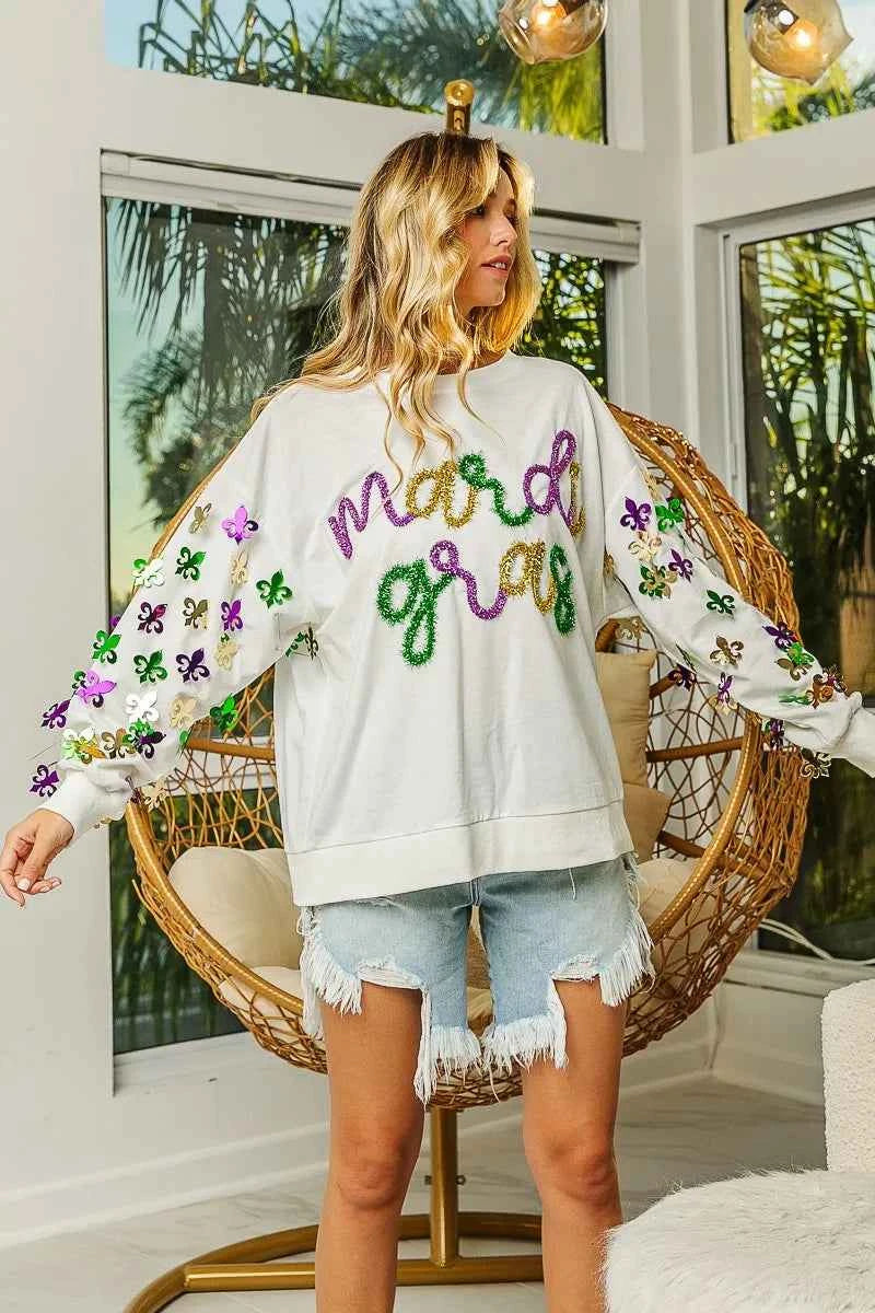 BiBi Fleur De Lis Sleeve Mardi Gras Pullover bf688029470942968a00a05bce320754-Max-Origin