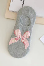 Pink Bow Print Boat Socks Gray ONE SIZE bf6eb9a1d2ad147b