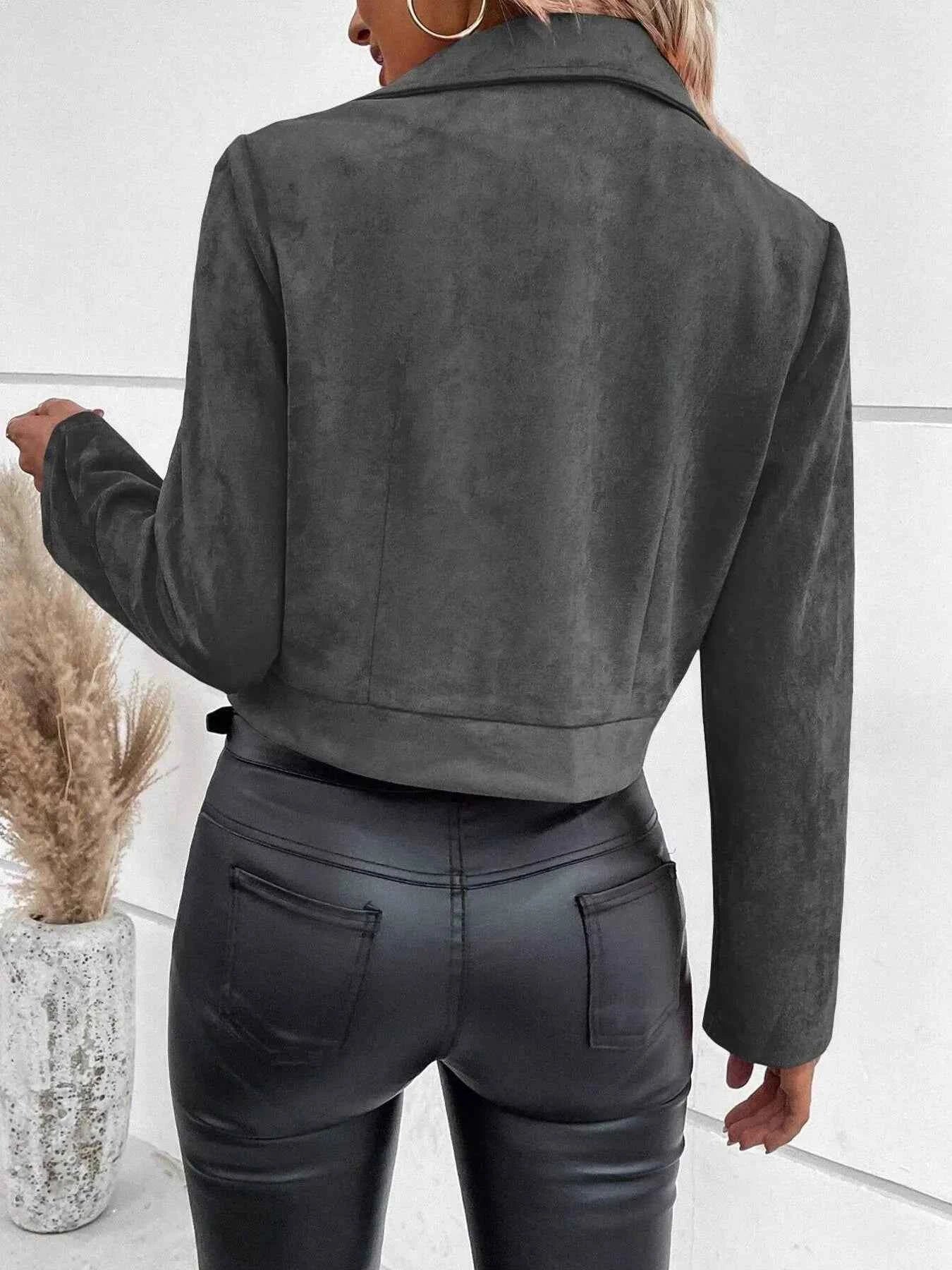Zip Up Suede Cropped Moto Jacket