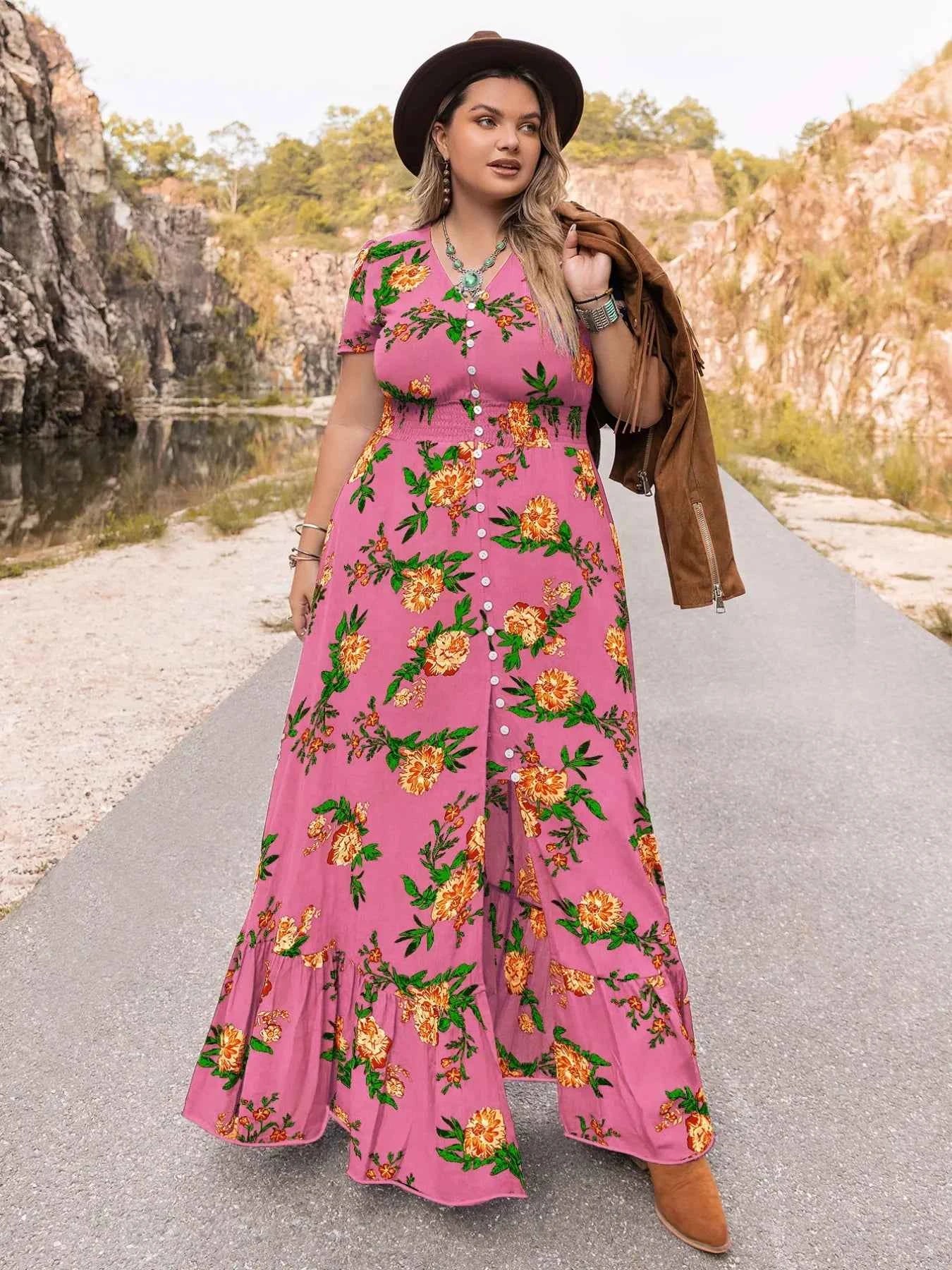 Plus Size Floral V-Neck Short Sleeve Maxi Dress bf804404-6e36-4fcb-ad8a-4db31c00f6bf-Max-Origin
