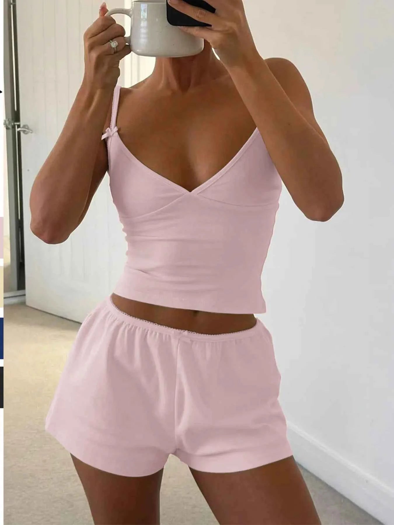 V-Neck Cami and Shorts Set Pink bf80a54479174fe4accfbbd6b2451780-Max-Origin