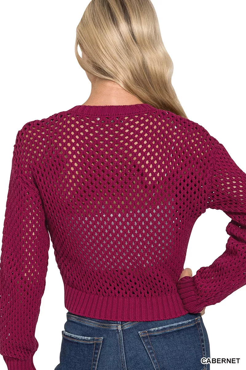 Zenana Button Down Lightweight Crochet Cardigan Sweater bf80f9e9-d009-4a5a-afba-8649cd9d2797-Max-Origin