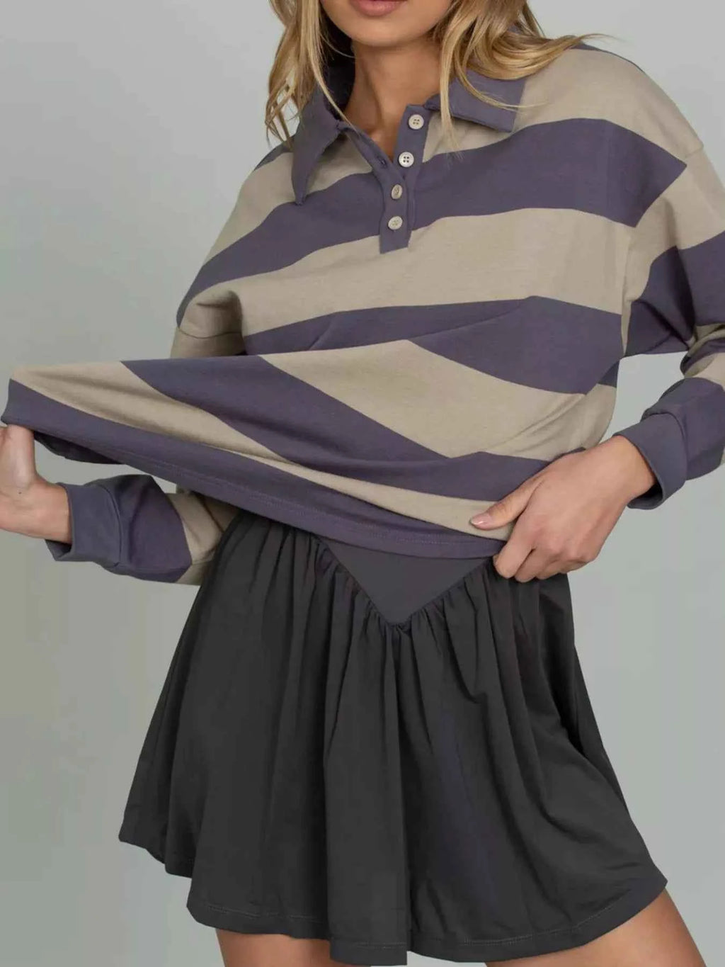 Striped Polo Collar Sweatshirt with Button Details bf827012-551f-4f53-ae05-7fa1a90ddf37-Max-Origin
