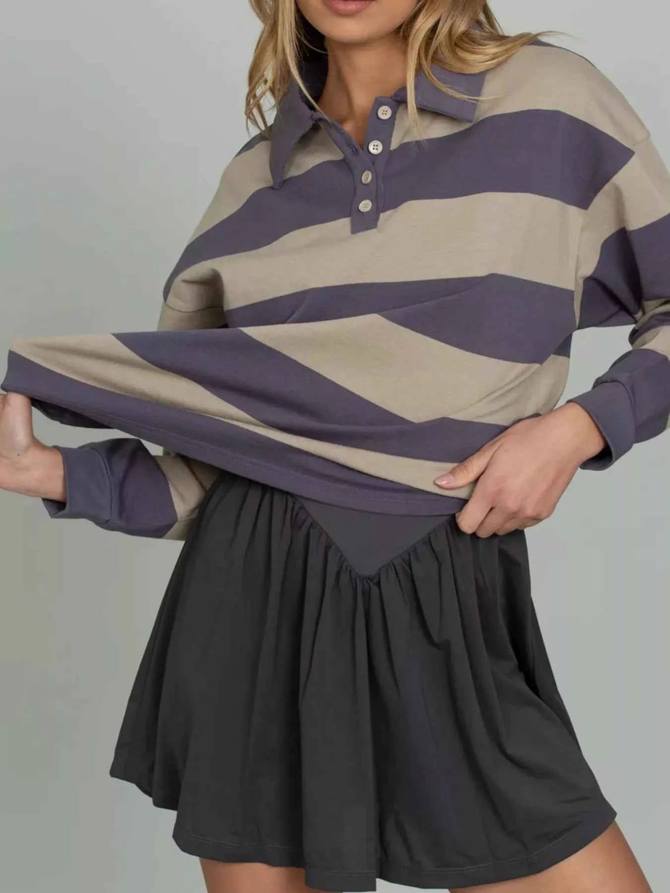 Striped Polo Collar Sweatshirt with Button Details bf827012-551f-4f53-ae05-7fa1a90ddf37-Max-Origin