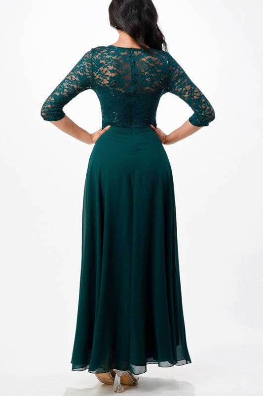 A-Line Lace Evening Dress – 3/4 Sleeve Rhinestone Waist Gown for Women bf828fde-516b-43d1-b3ca-4f3978d85229