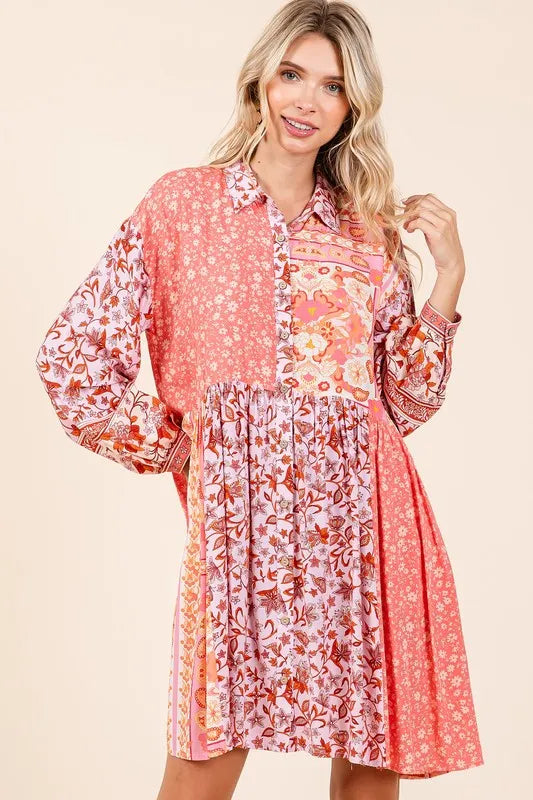 Mittoshop Floral Button Detail Long Sleeve Shirt Dress bf8334c3-5be2-4c4a-9560-e5d23a94d90c-Max