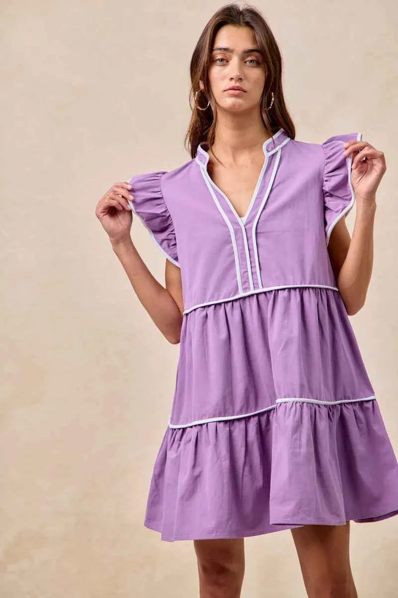 BiBi Gameday Theme Contrast Binding Ruffled Dress bf83f9308d7d4992ab13053337964a63-Max-Origin