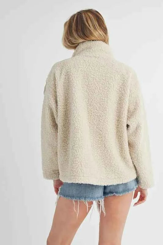 Aemi + Co Fake Two Pieces Turtleneck Sherpa Jacket with Pockets bf8f24a6-cc5c-487c-91fc-b6a96f0480ab-Max
