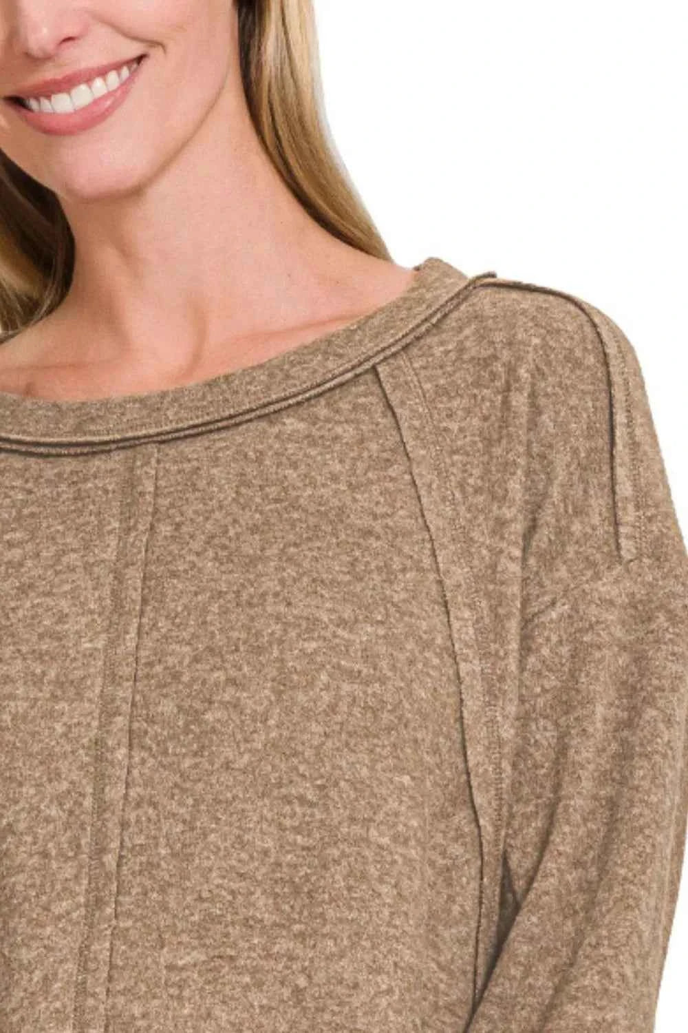 Zenana Brushed Hacci Exposed Seam Hi Low Sweater bf90b28a-05a4-4ddf-9476-707c0063b102-Max-Origin