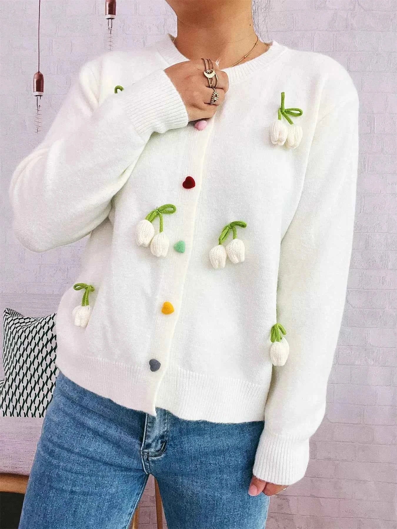 Flower Button Up Long Sleeve Cardigan bf93cbe62cec4923a7117e6183f31185-Max-Origin