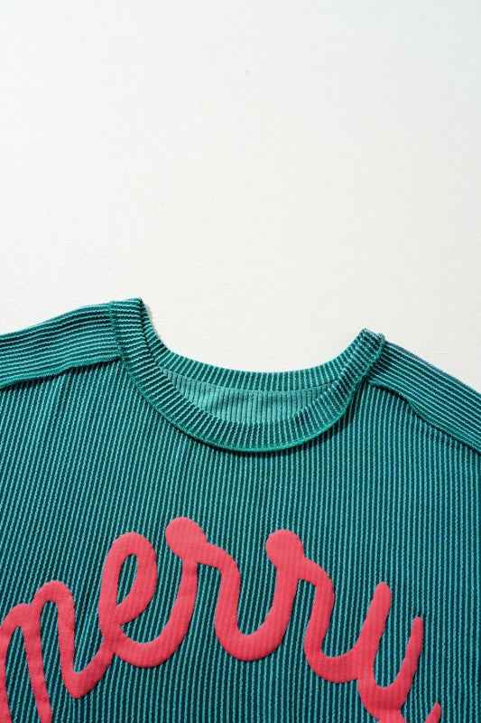 Christmas Merry Corded Batwing Long Sleeve Top bf95ddba-f3b4-49b9-8666-6af849cb6344