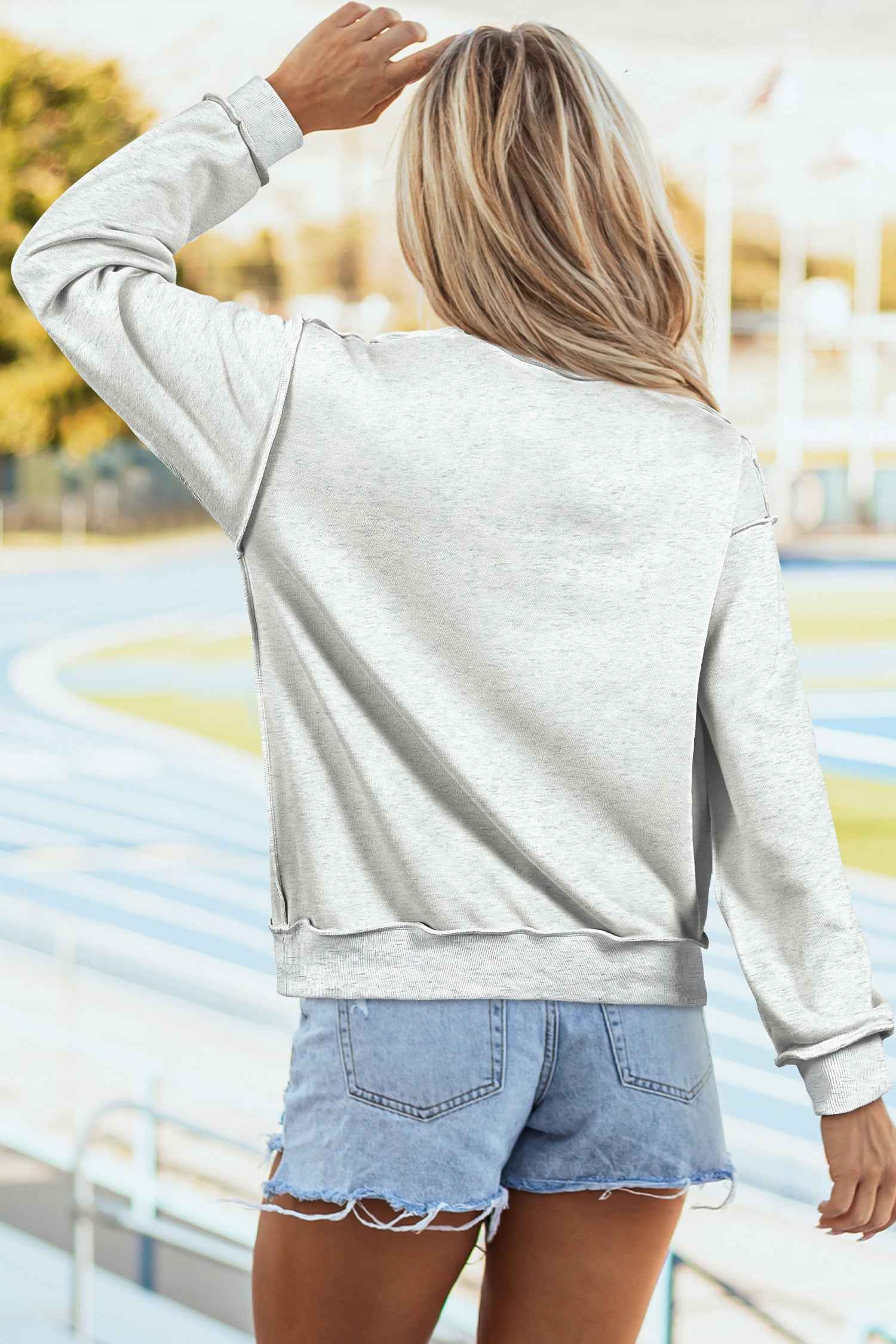 White Oversize Drop Shoulder Reversible Mock Neck Sweatshirt bf97d46debbc4141