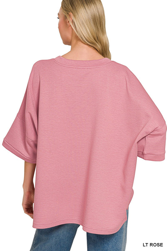 Scuba Round Neck Top With Side Slits bf99df080ae84fb5adb042fd4e403bb5-Max