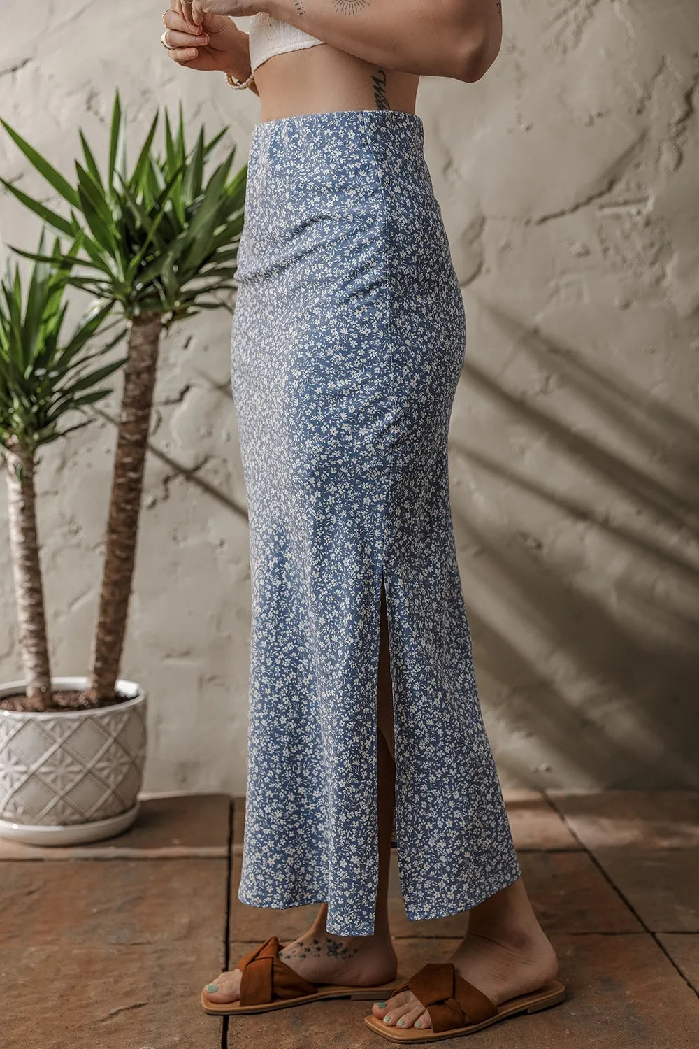 Boho Floral High Waist Skirt with Side Split bf9f7df1-1cd5-4913-9872-54e2b71e5f02-Max-Origin