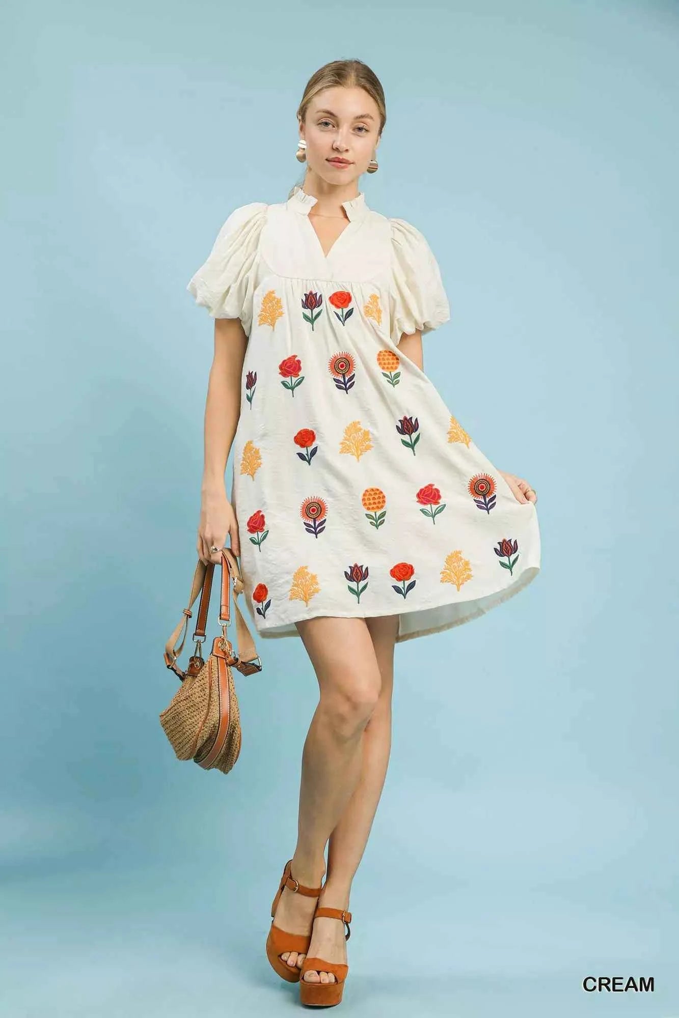 Umgee Floral Embroidered Puff Sleeve Mini Dress bf9fbd31-d81a-4a78-bfbc-10e7e8ea3b85-Max-Origin
