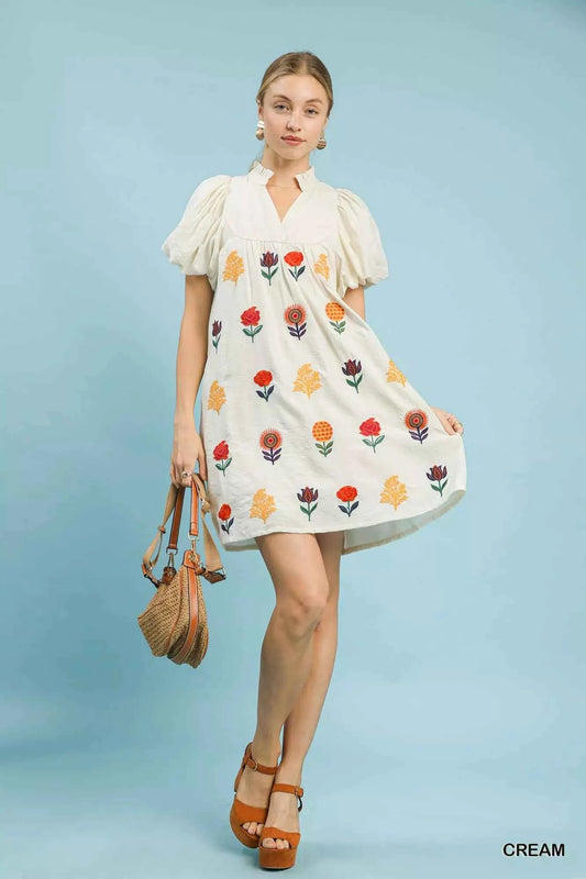 Floral Embroidered Puff Sleeve Mini Dress bf9fbd31-d81a-4a78-bfbc-10e7e8ea3b85-Max-Origin