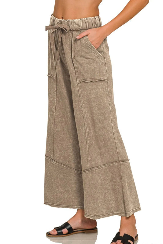Zenana Exposed-seam Flare Hem Pants With Pockets