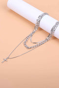 Silvery Rhinestone Cross Pendant Multi Layer Stacked Chain Necklace Silvery ONE SIZE 100%Alloy bfb0120a34dedd09