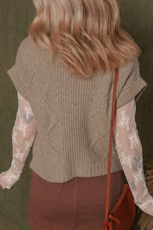 Smoke Gray Textured Knit Mock Neck Short Sleeve Sweater bfb40c824728ae8e