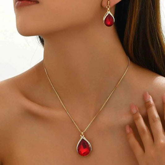 18K Gold-Plated Rhinestone Teardrop Necklace and Earrings Jewelry Set Gold One Size bfbde36e-720a-49f8-8147-df2509661cb3-Max-Origin