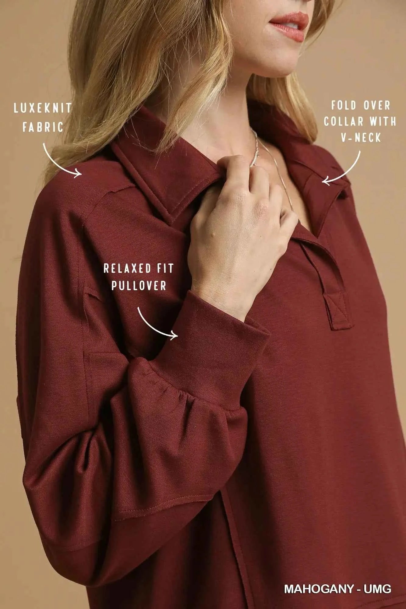 Umgee Exposed Seam Long Sleeve Polo Top with Side Slit bfcc9901-fb4c-4b59-807e-2efe34372009-Max-Origin
