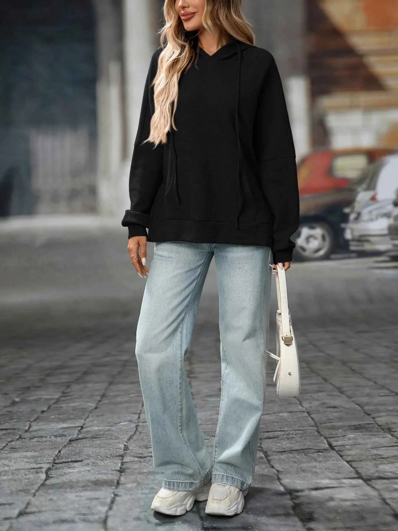 Textured Drawstring Long Sleeve Hoodie bfd00d83-d480-43bb-bad6-584e3e51cca1-Max-Origin
