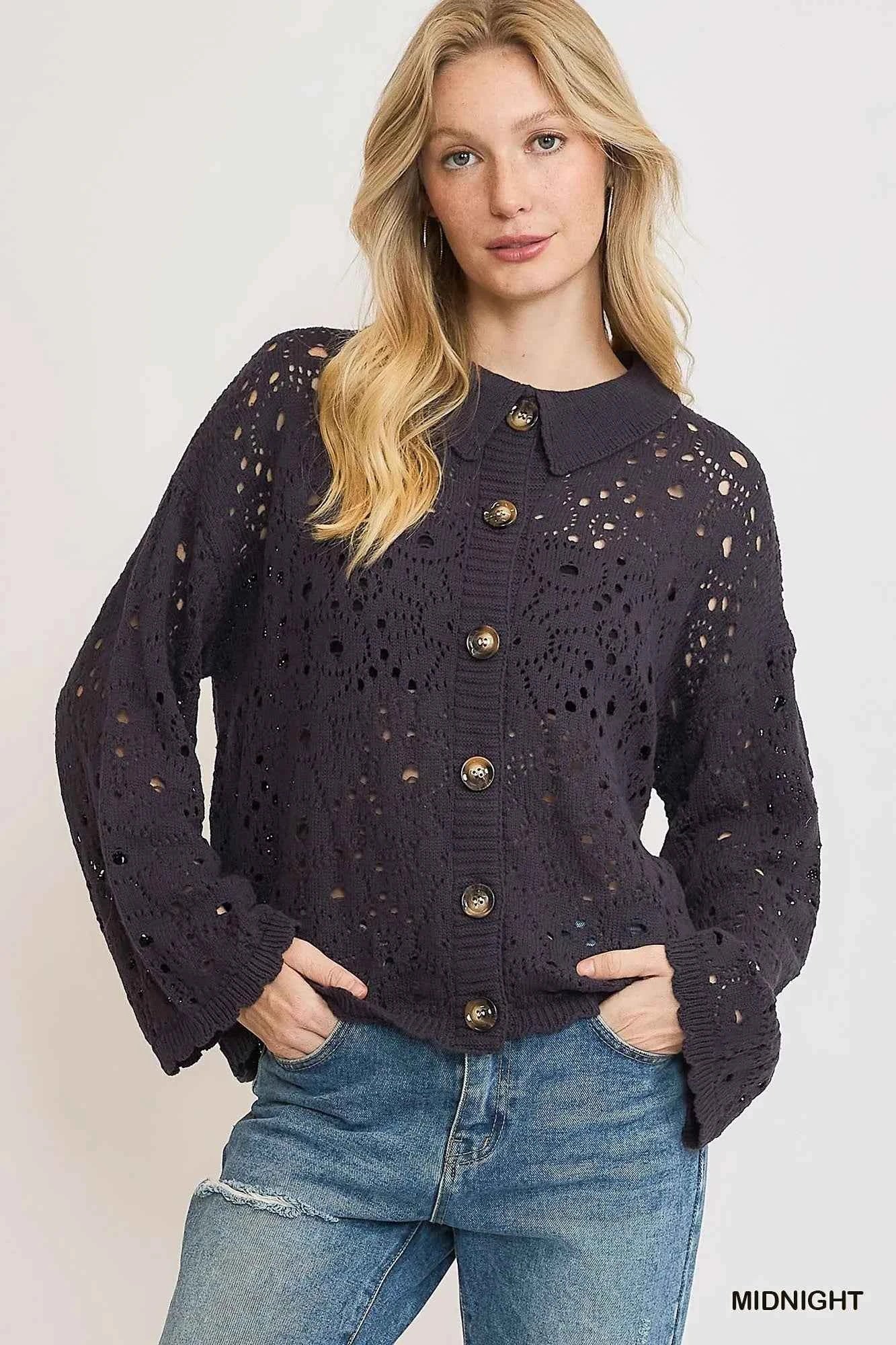 Umgee Hollow Out Button Down Cardigan MIDNIGHT bfd75d21-9b0c-4430-a1e7-f927c348f094-Max-Origin