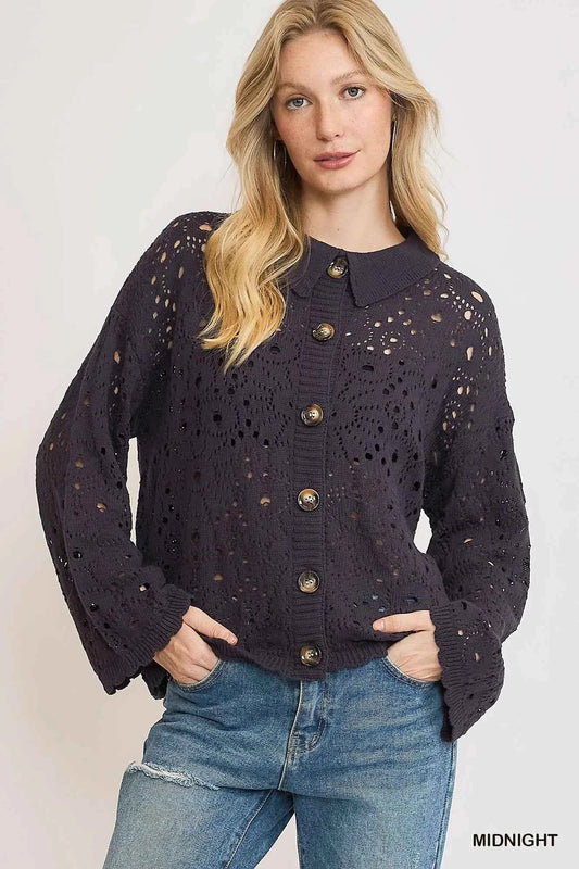Umgee Hollow Out Button Down Cardigan MIDNIGHT bfd75d21-9b0c-4430-a1e7-f927c348f094-Max-Origin